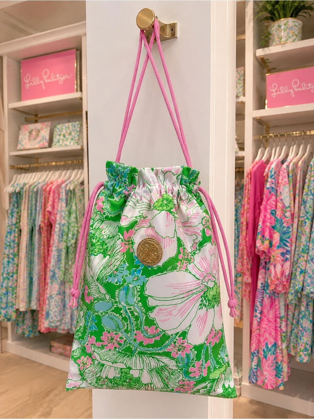 Lilly Pulitzer Floral Drawstring Tote - Green & Pink🩷💚🩷💚🩷💚